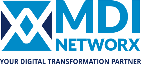 Light and dark blue MDI NetworX logo with 'Your Digital Transformation Partner' tagline.