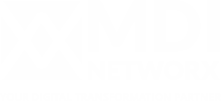 All white MDINetworX logo with 'Your Digital Transformation Partner' tagline.